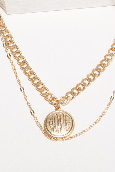 Collier 2 rangs à pendentif couleur or femme