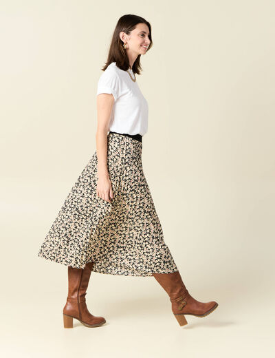 Jupe midi évasée plissée noir femme