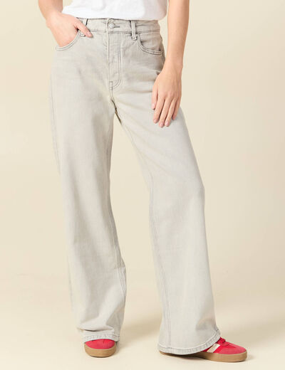 Jeans large taille haute denim gris clair femme