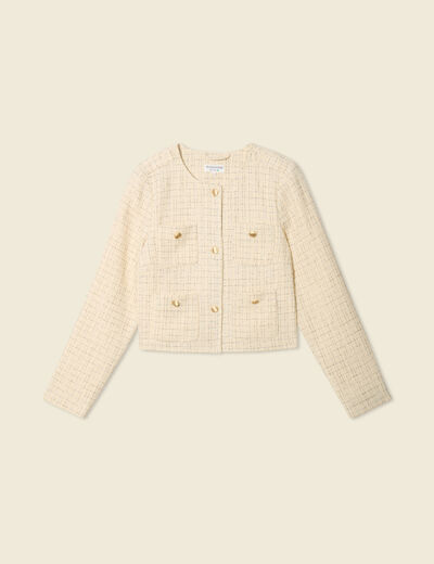 Veste tweed courte jaune pastel femme