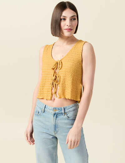 Débardeur droit cropped col rond jaune moutarde femme
