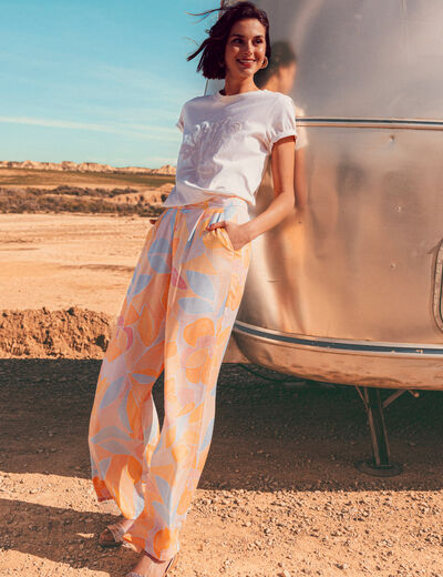 Pantalon large fluide orange clair femme