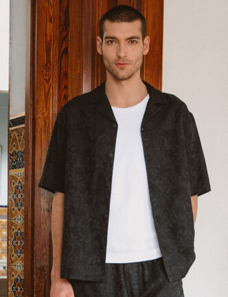 Chemise boyfriend manches courtes noir homme