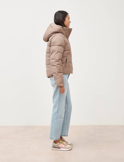 Doudoune &agrave; capuche taupe femme