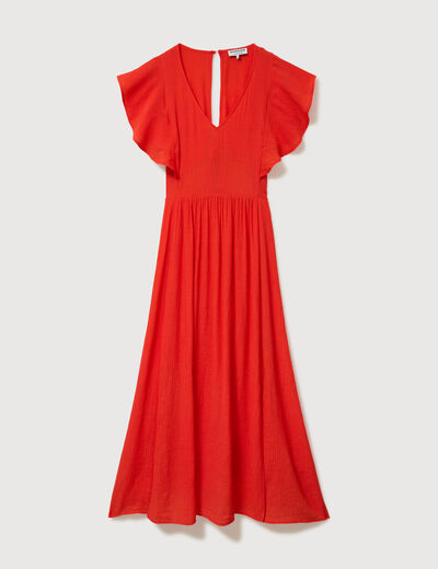 Robe col v manches courtes orange fonc&eacute; femme