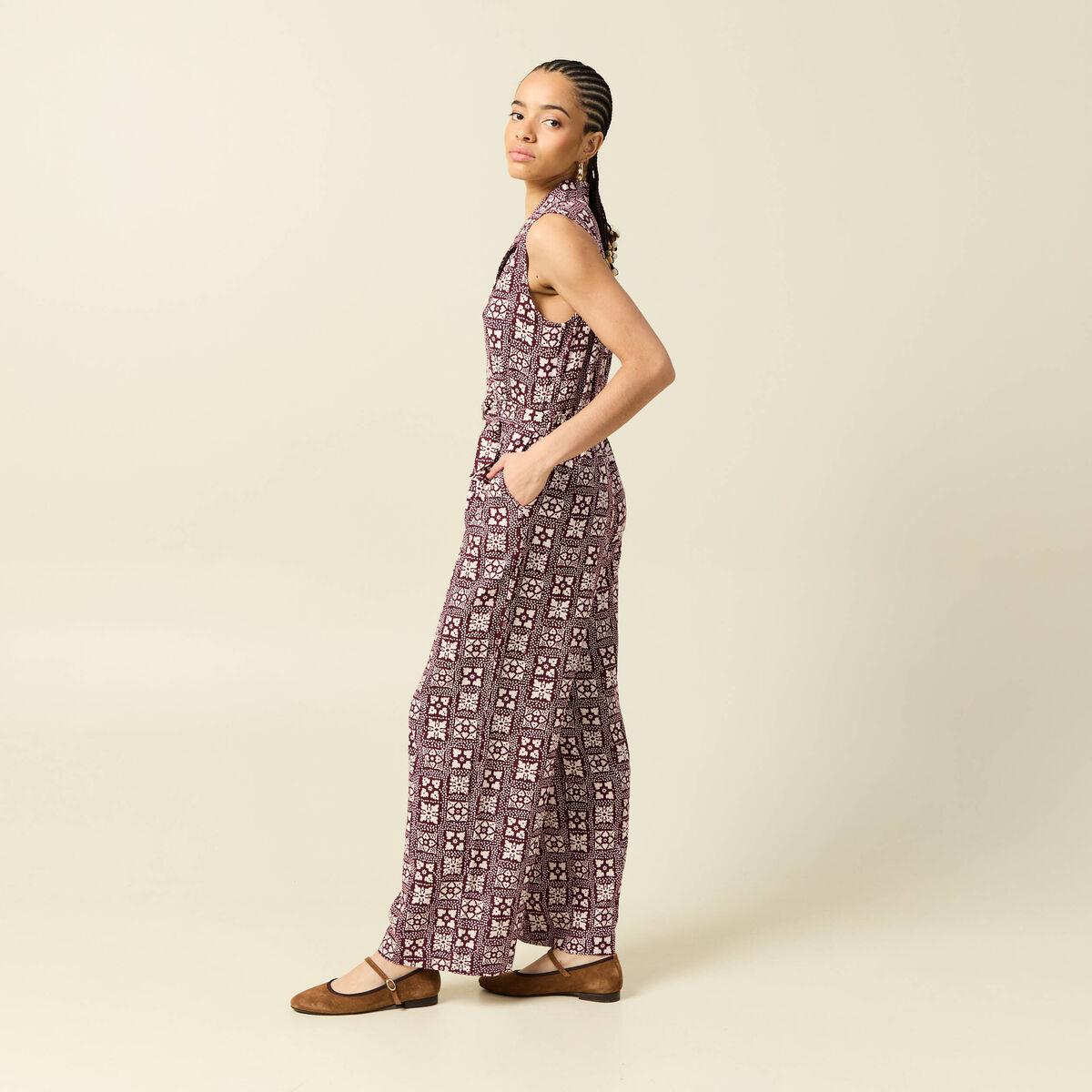 Combinaison salopette sans manches bordeaux femme