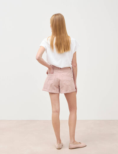 Short mom taille haute rose clair femme