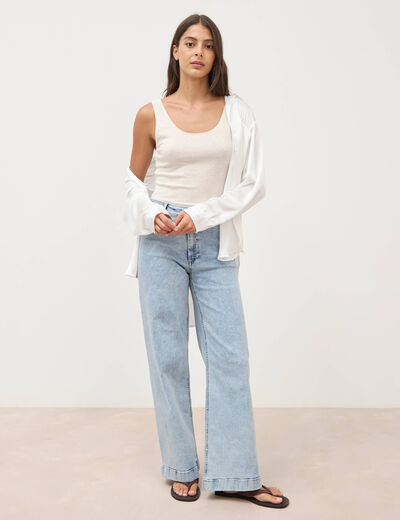 D&eacute;bardeur cintr&eacute; col rond beige femme
