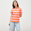 T-shirt ray&eacute; col rond manches courtes orange femme