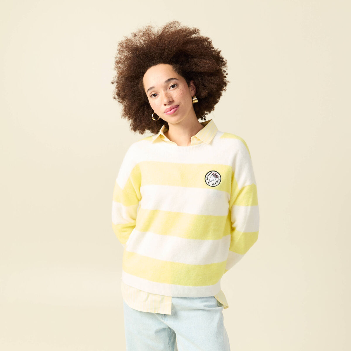 Pull col rond Atelier Beguin x Bonobo jaune femme