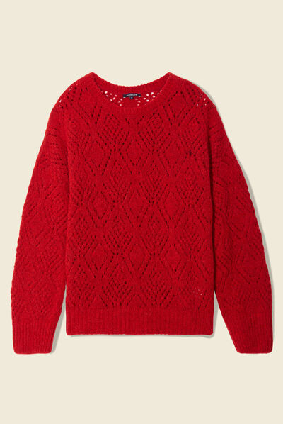 Pull manches longues ajouré rouge femme