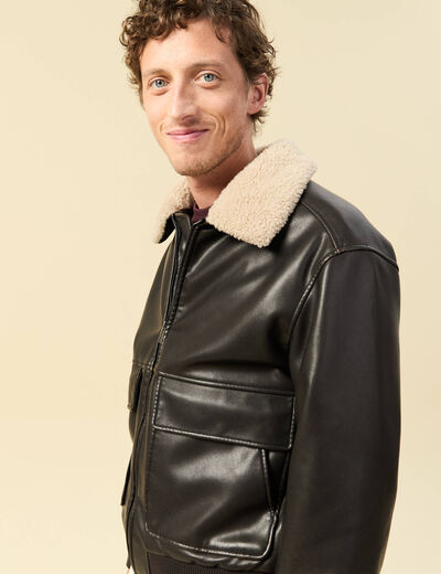 Blouson aviateur manches longues marron fonc&eacute; homme