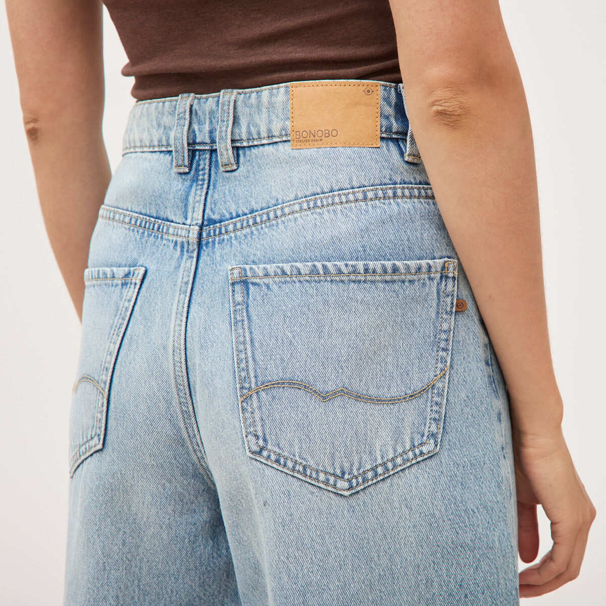 Bermuda large taille haute en coton denim used femme