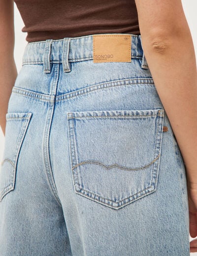 Bermuda large taille haute en coton denim used femme
