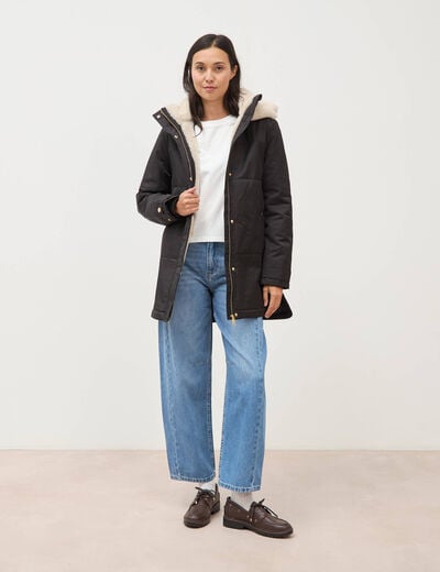 Parka droite &agrave; capuche noir femme