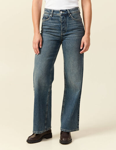 Jeans large taille haute bleu femme