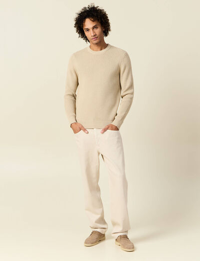 Pull manches longues col rond sable homme