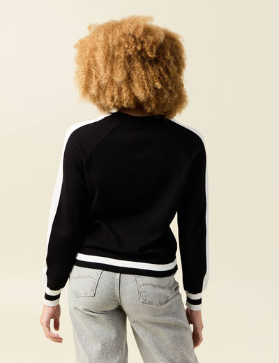 Pull col rond manches longues noir femme