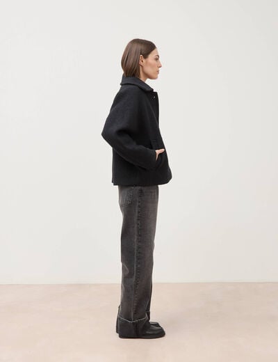 Manteau oversize court col tailleur noir femme