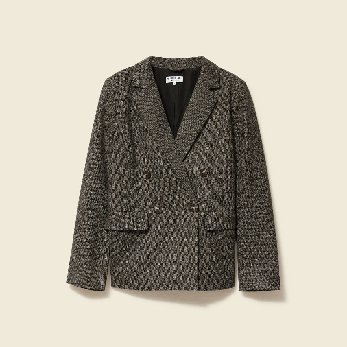 Blazer col tailleur manches longues gris fonc&eacute; femme