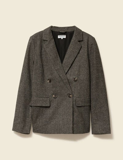 Blazer col tailleur manches longues gris fonc&eacute; femme