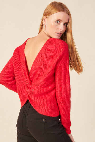 Pull manches longues rose framboise femme