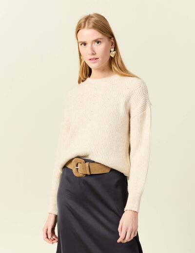 Pull manches longues creme femme