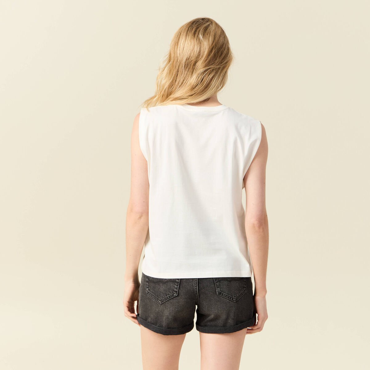 T-shirt sans manches ivoire femme