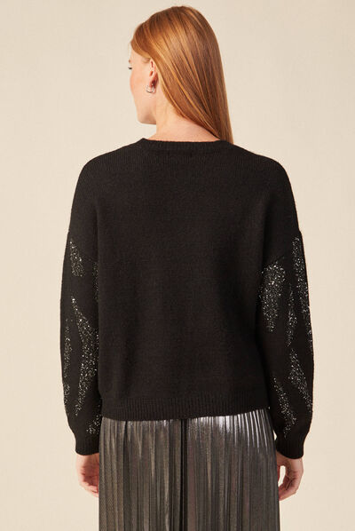 Pull éco-responsable sequins noir femme