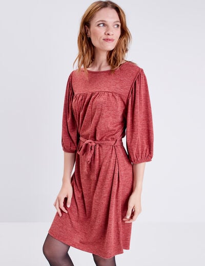 Robe droite ceinturée orange foncé femme
