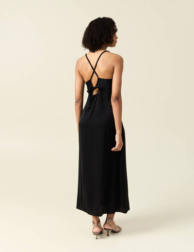 Robe midi droite satin noir femme