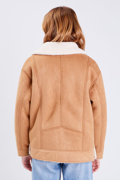 Manteau droit boutonné marron femme