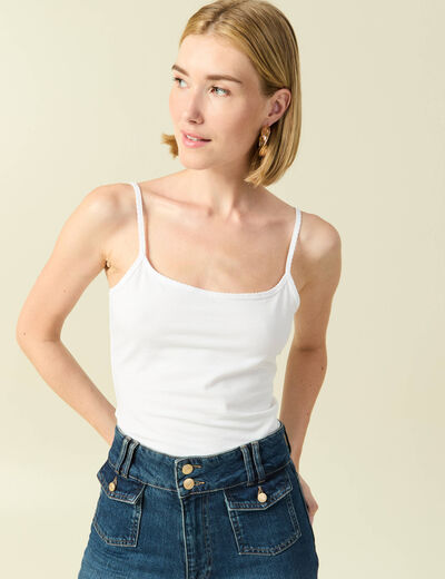D&eacute;bardeur cintr&eacute; d&eacute;collet&eacute; bretelles blanc femme