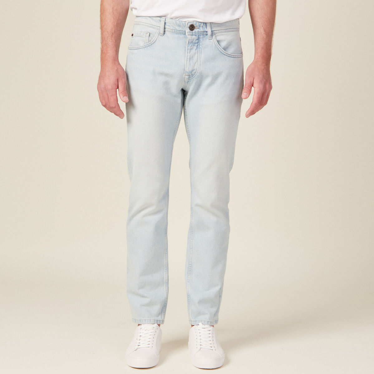Jeans straight 5 poches denim bleach homme
