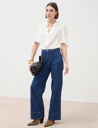 Jeans wide large taille haute bleu clair femme