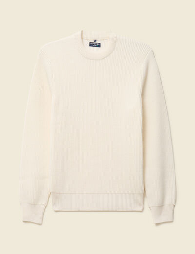Pull fin manches longues col rond ecru homme