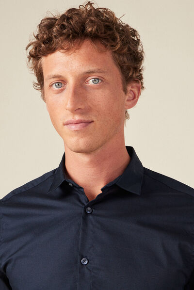Chemise manches longues bleu marine homme