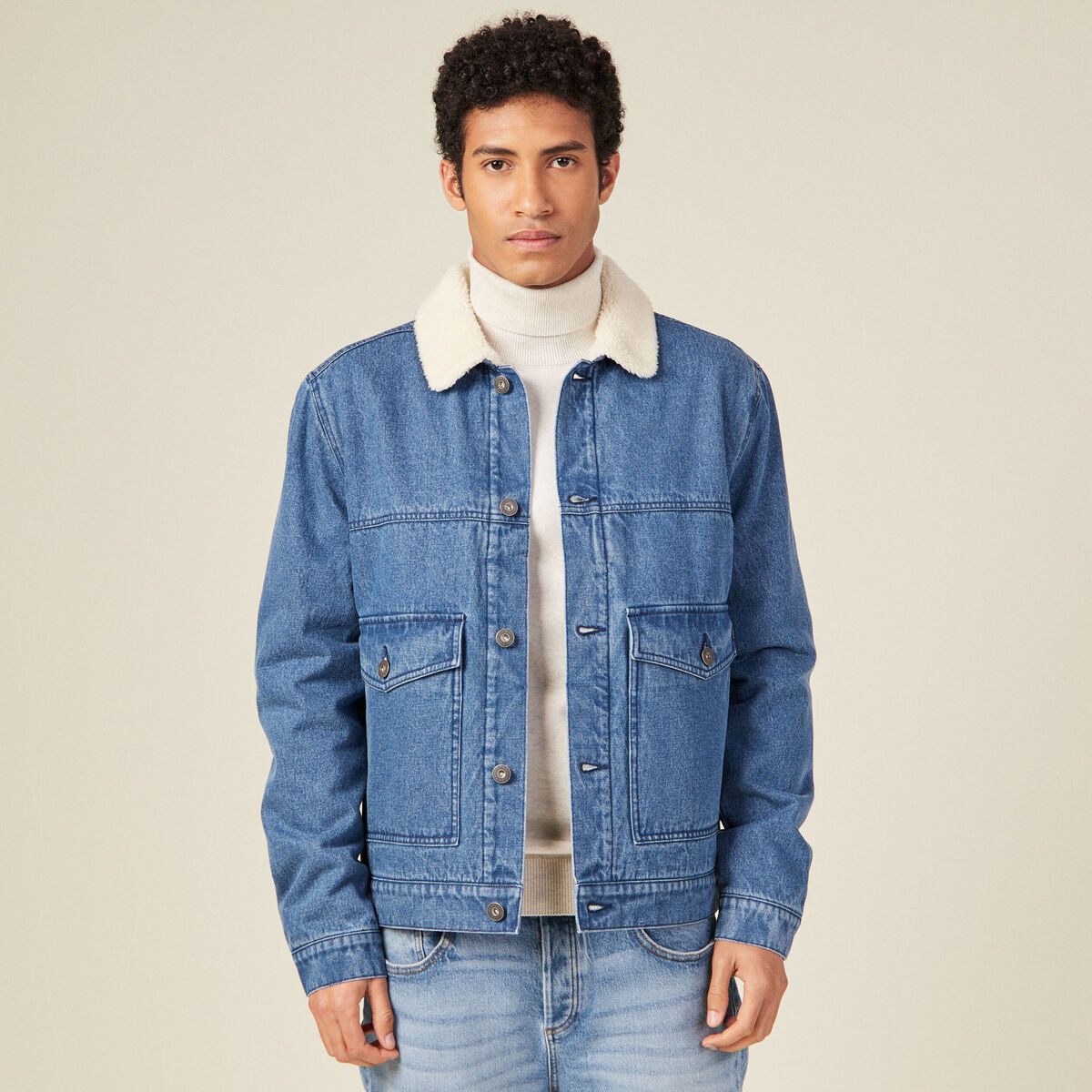Veste droite en jean denim stone homme