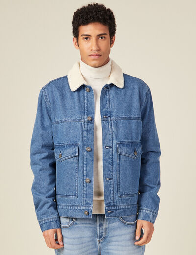 Veste droite en jean denim stone homme