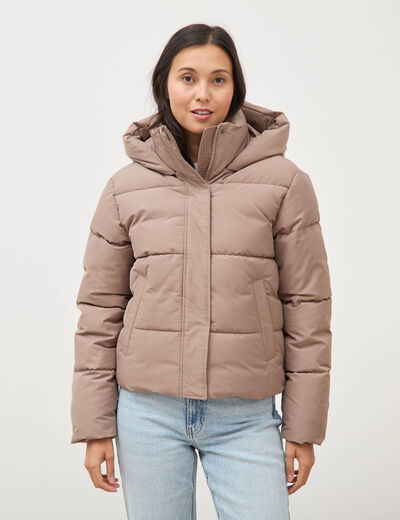 Doudoune &agrave; capuche taupe femme