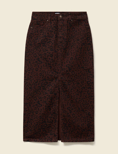 Jupe droite longue en coton marron cognac femme