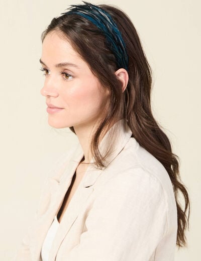 Bandeau avec plumes bleu canard femme