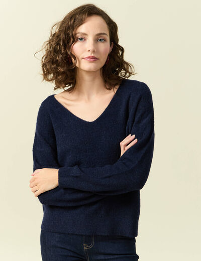 Pull manches longues bleu marine femme