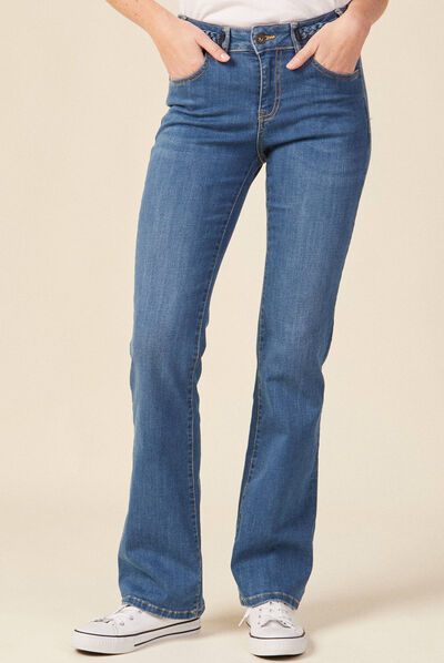 Jeans bootcut détails tressés denim stone femme