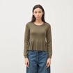 Pull col rond manches longues vert kaki femme