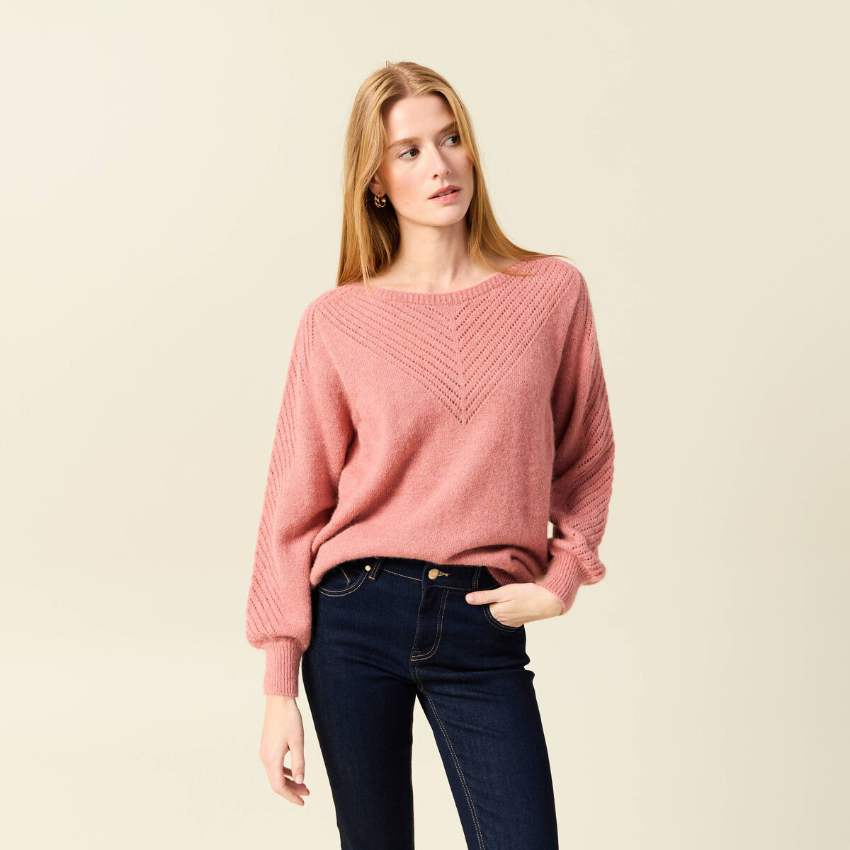 Pull manches longues fabriqué en France rose pastel femme