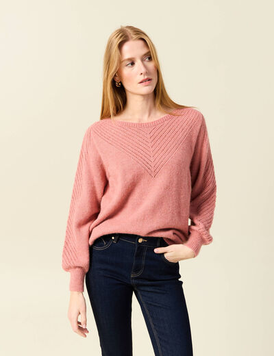 Pull manches longues fabriqué en France rose pastel femme