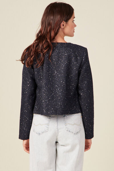 Veste droite à sequins bleu marine femme
