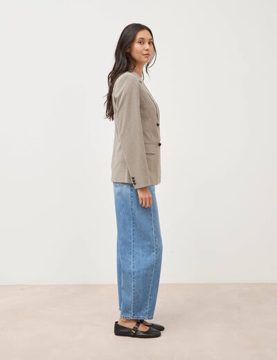 Blazer &agrave; carreaux col tailleur gris femme