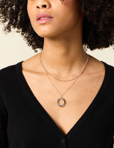 Collier 2 rangs avec pendentif couleur or femme
